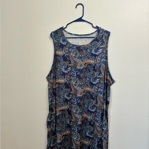 Navy Paisley Sleeveless Dress